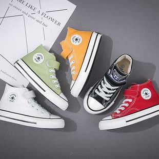 Children Canvas Shoes Girls Shoes Boys White Sneakers 2025 Spring Autumn New Style High Top Sneakers Baby Cloth Shoes Trendy