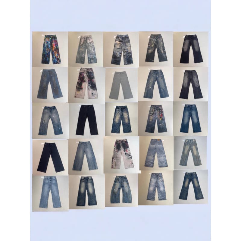Xintang Street Trendy Men's Loose Straight-Leg Contrast Color Washed Plus-Size Long Pants