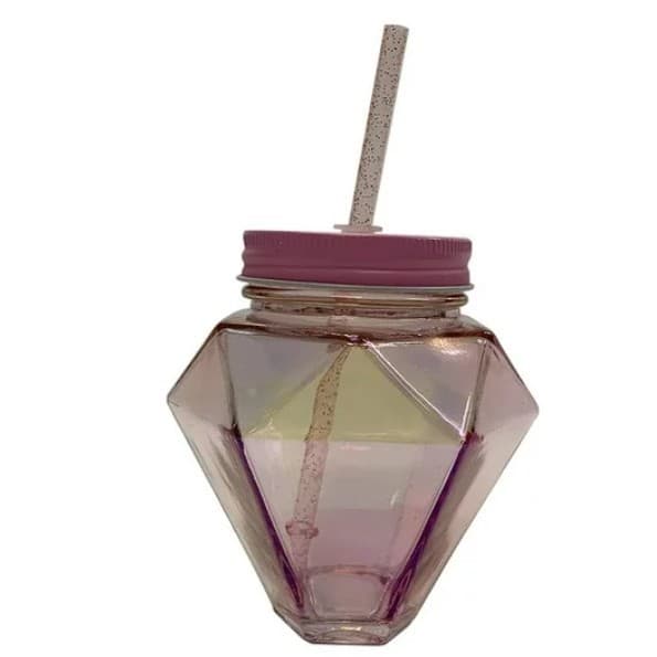 600ml mason jar, creative diamond-shaped new milk tea cup, sealed jar plastic jam cup