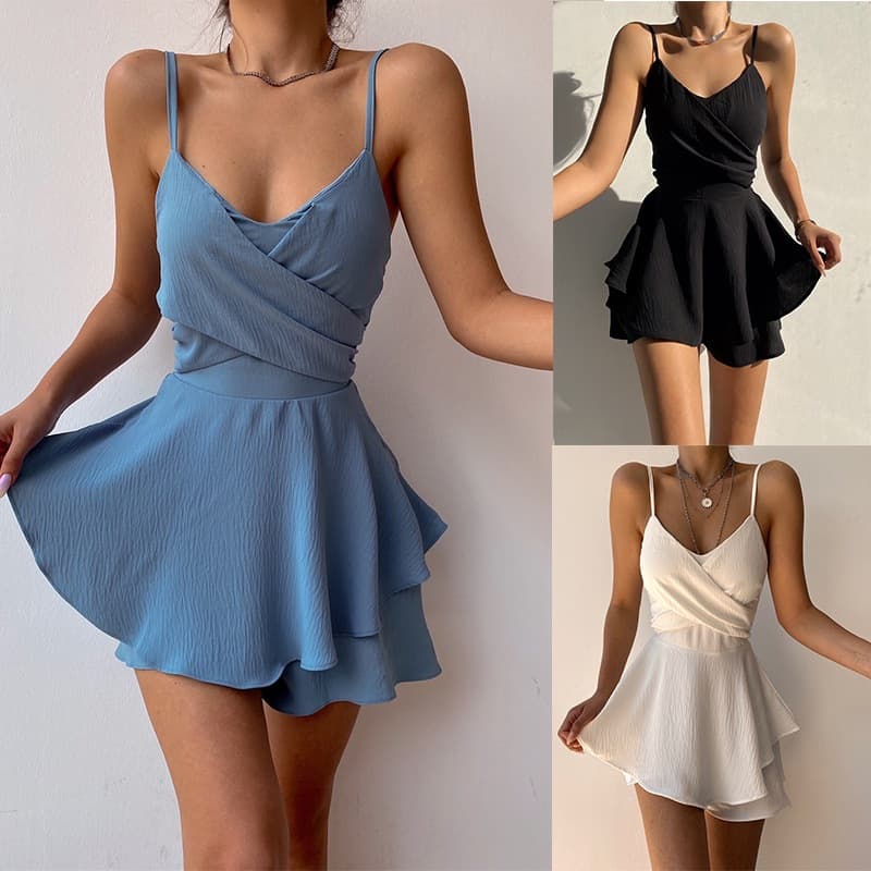 2022 Amazon EU/US Cross-Border Summer New Women's Fashion Solid Color Camisole Zip Jumpsuit In Stock