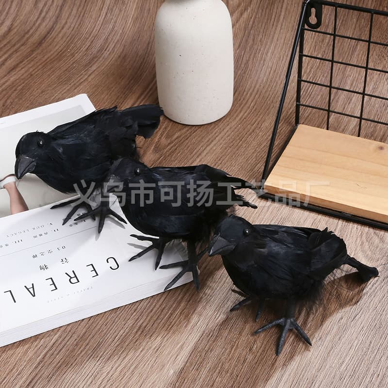 Realistic Crow Decorative Ornament Halloween Party Supplies Feathered Crow Figurine Fake Bird Office Culture/Fur Products