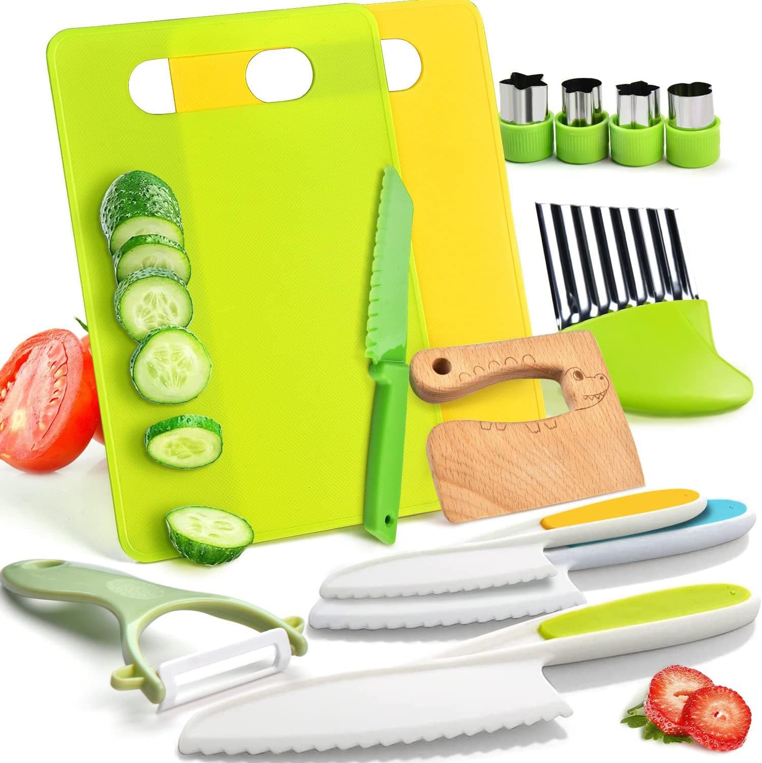 Children's Plastic Kitchen Knife Set Kids Kitchen Fruit Knife Set Toddler Knife Cooking Kitchen Set Cutting Board