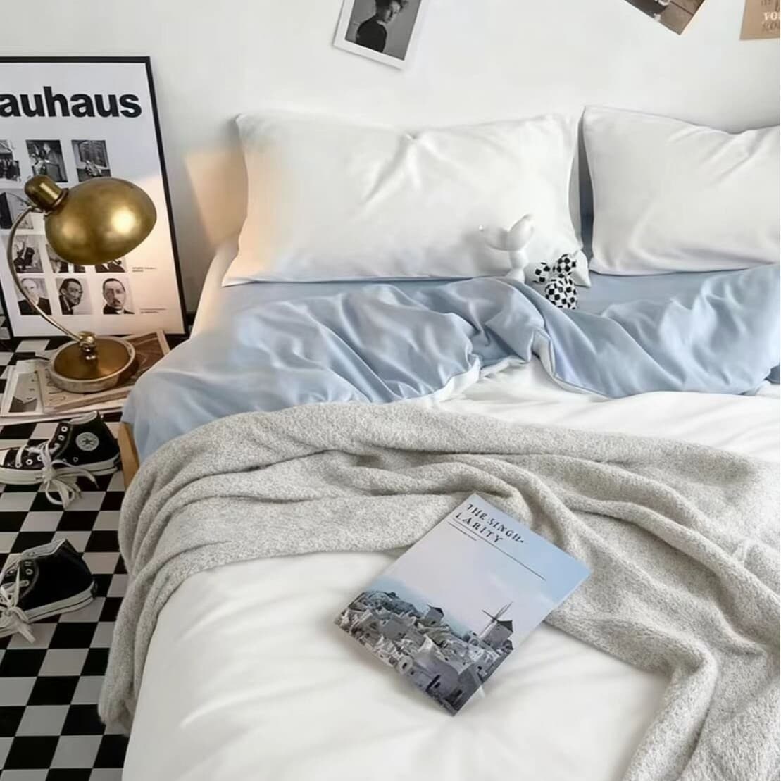 Solid Color Minimalist Student Single/Double Washed Cotton 4-Piece Bedding Set