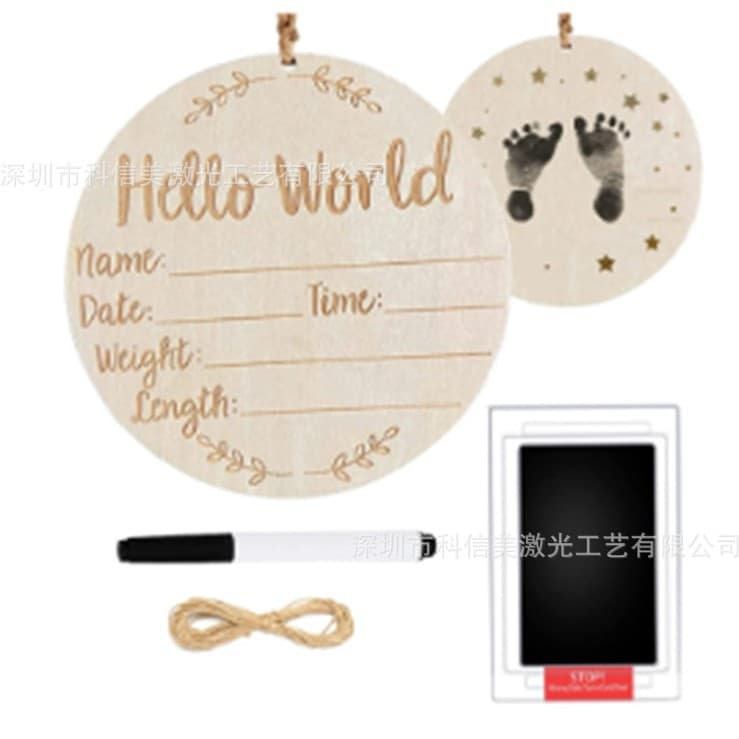 Hello World Wooden Baby Birth Commemorative Plaque, Cross-Border Best-Selling Infant Photo Prop