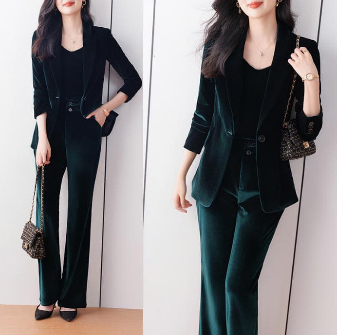 High-end velvet purple suit jacket for women, autumn and winter 2025 new style, professional and feminine suit set.