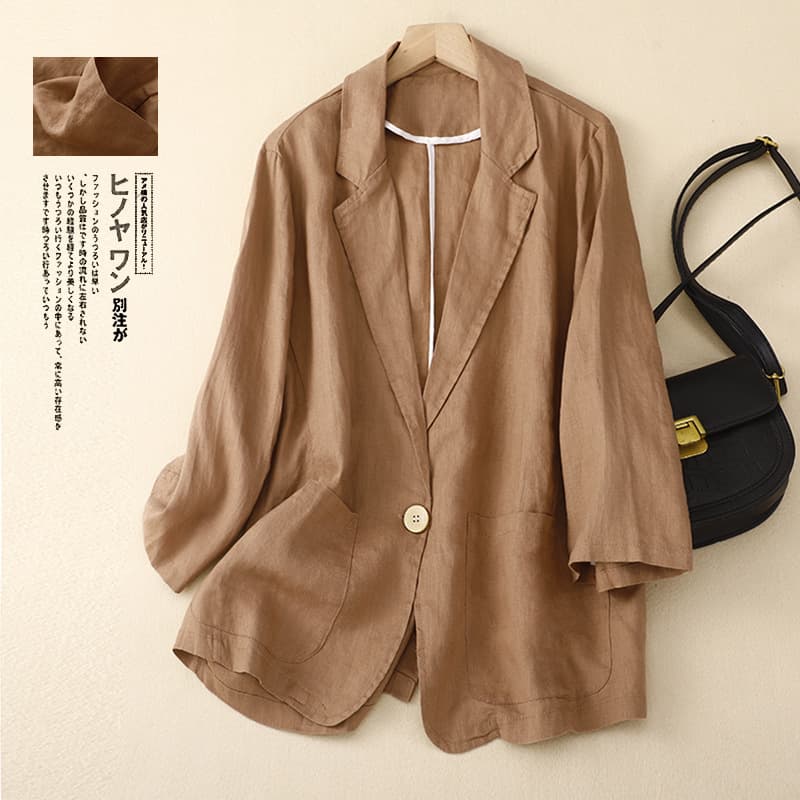 Cotton Linen Casual 3/4 Sleeve Short Jacket for Women Solid Color Blazer Top 2026 Autumn Literary Style Jacket