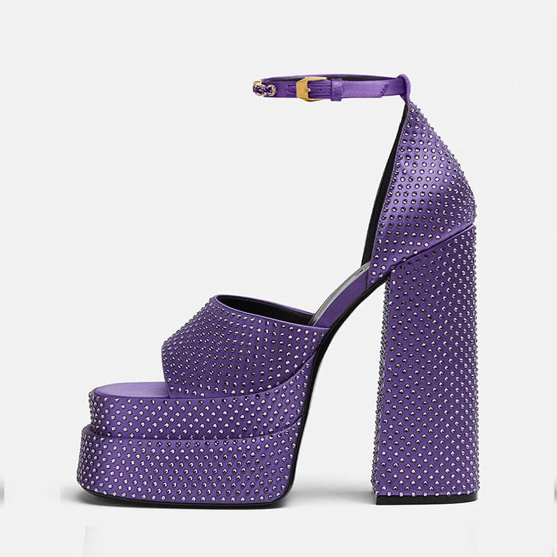 New Matte Square Toe Platform Chunky Heel Women's Fashion Rhinestone Wrapped Heel Belt Buckle Extreme High Heel Elegant Fashion Sandals