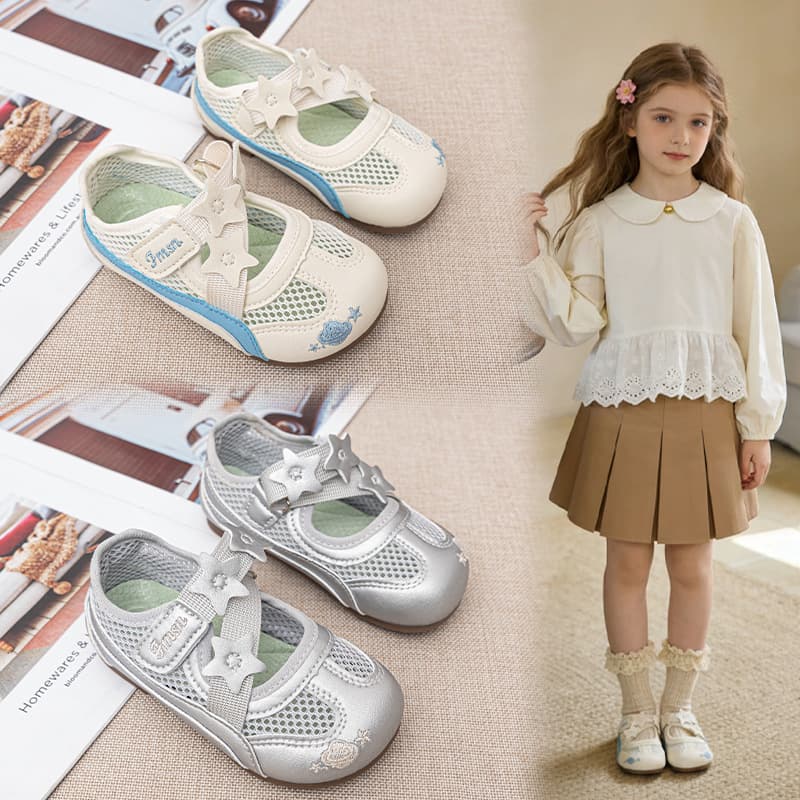 Girls' Sports Sandals 2026 Summer New Style Children's Mesh Breathable Bean Shoes Princess Toe Sports Single Mesh Shoes