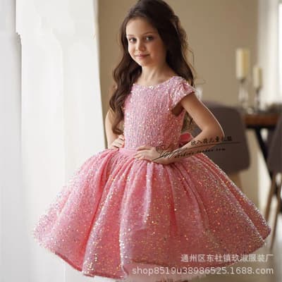 AliExpress Sequined White Princess Dress for Kids, Butterfly Bow Tutu Dress, Children's Birthday Party Evening Gown