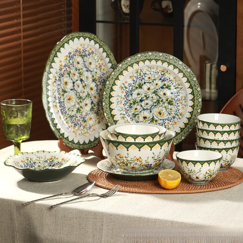 Bohemian Style Underglaze Porcelain Ethnic Minority Style Ceramic Rice Bowl Soup Bowl Noodle Bowl Household Plate Fish Plate