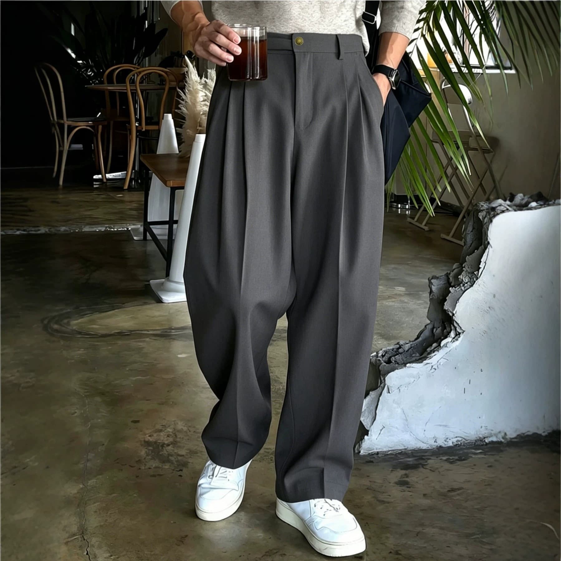 Old money style cross-border pleated straight casual trousers for men, drapey and versatile suit trousers, husband-like senior suit trousers