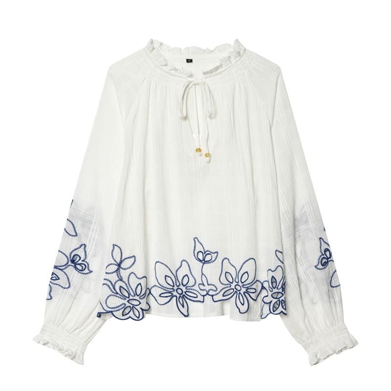Export order! 2026 Spring European and American style women's fashion casual loose versatile floral embroidered shirt 8741055
