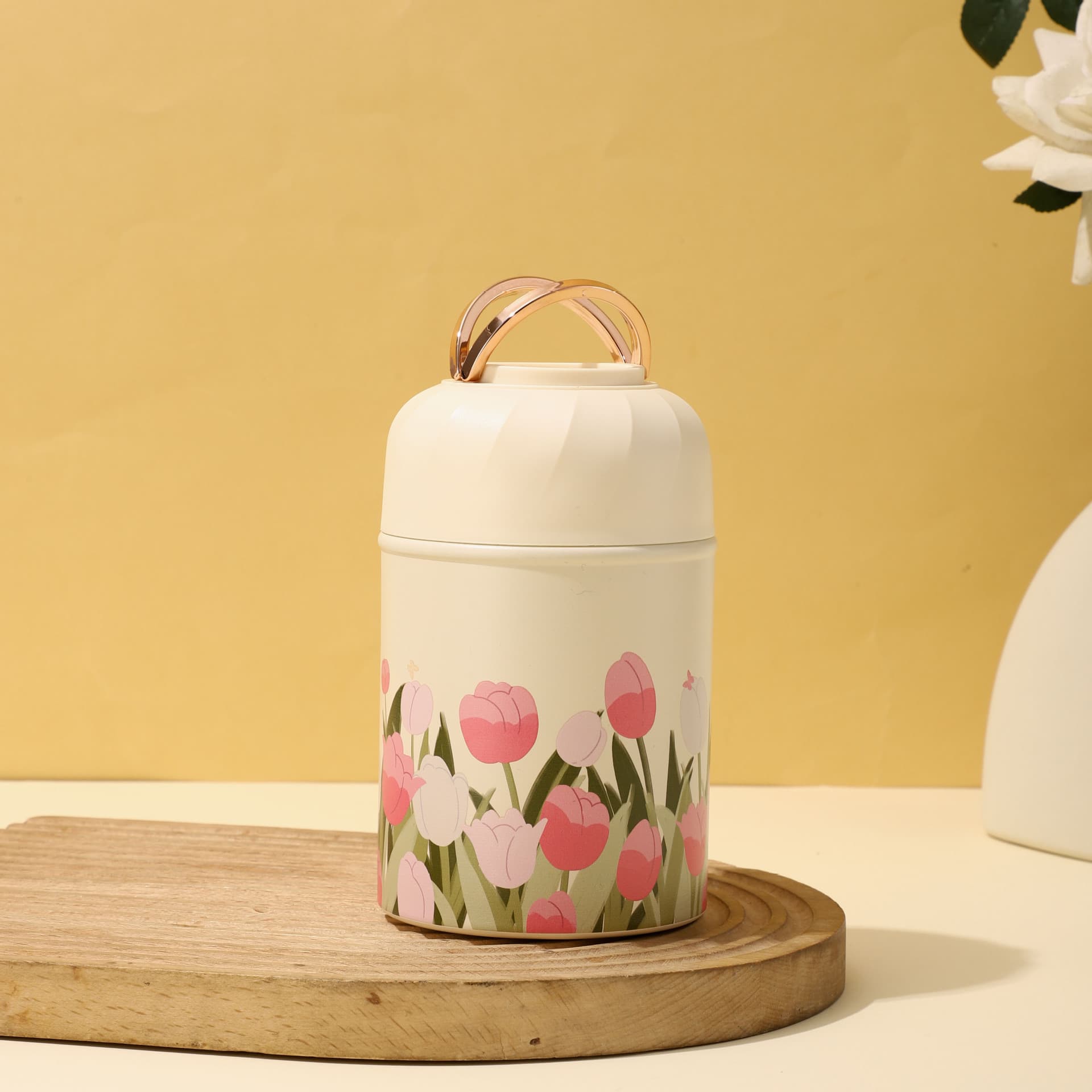 New 316 Stainless Steel Double-Wall Insulated Thermos Cup for Bird's Nest and Tremella Soup, High-End Tulip Design