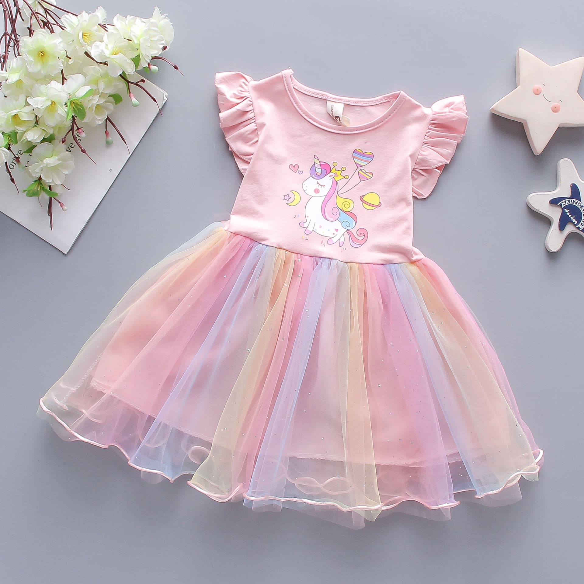 Girls Cotton Dress Summer Fashion Princess Skirt Mesh Horse Vest Baby Clothes Korean Style Short Sleeve Soft Treatment Cotton