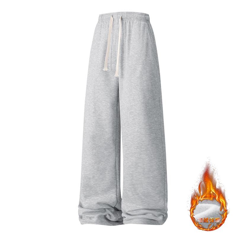 Fleece Casual Pants for Men Autumn Winter Solid Loose Straight Leg Korean Style Plus Size Cross-Border Stock Wholesale Warm Sweatpants