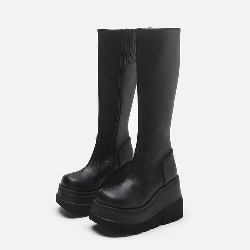 American cross-border size 43 Gothic style thick-soled long boots motorcycle rider boots no more than knee size large size slimming high boots for women