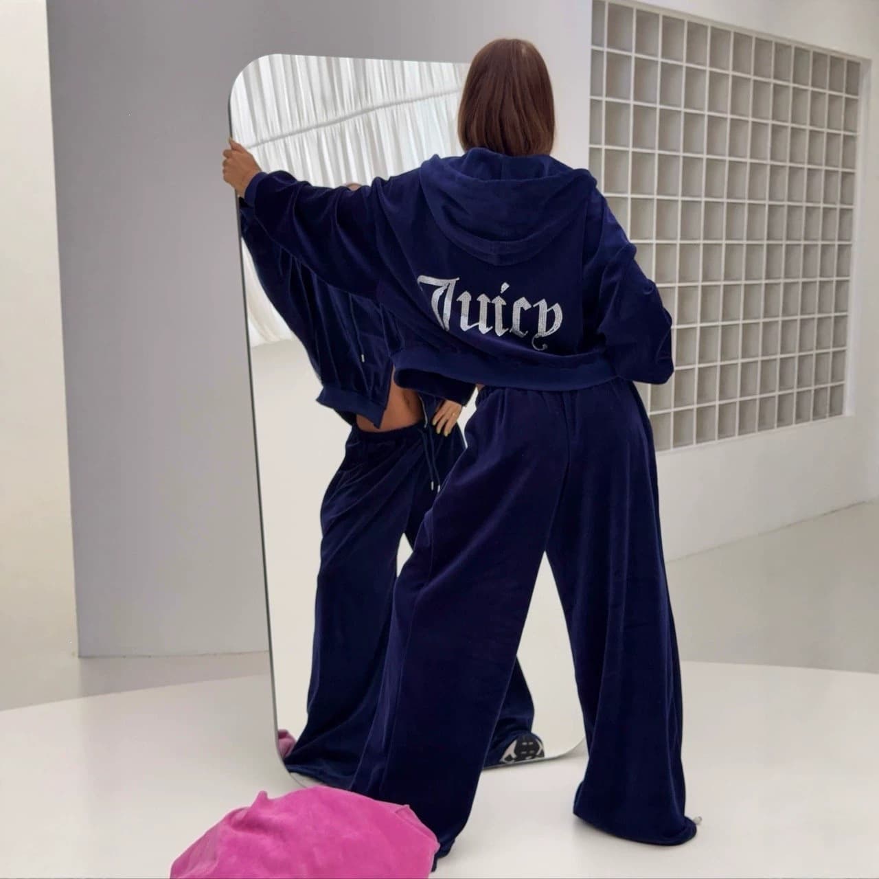 2026 hot diamond lettered short hooded cardigan suit for women, loose drawstring wide-leg trousers casual two-piece set