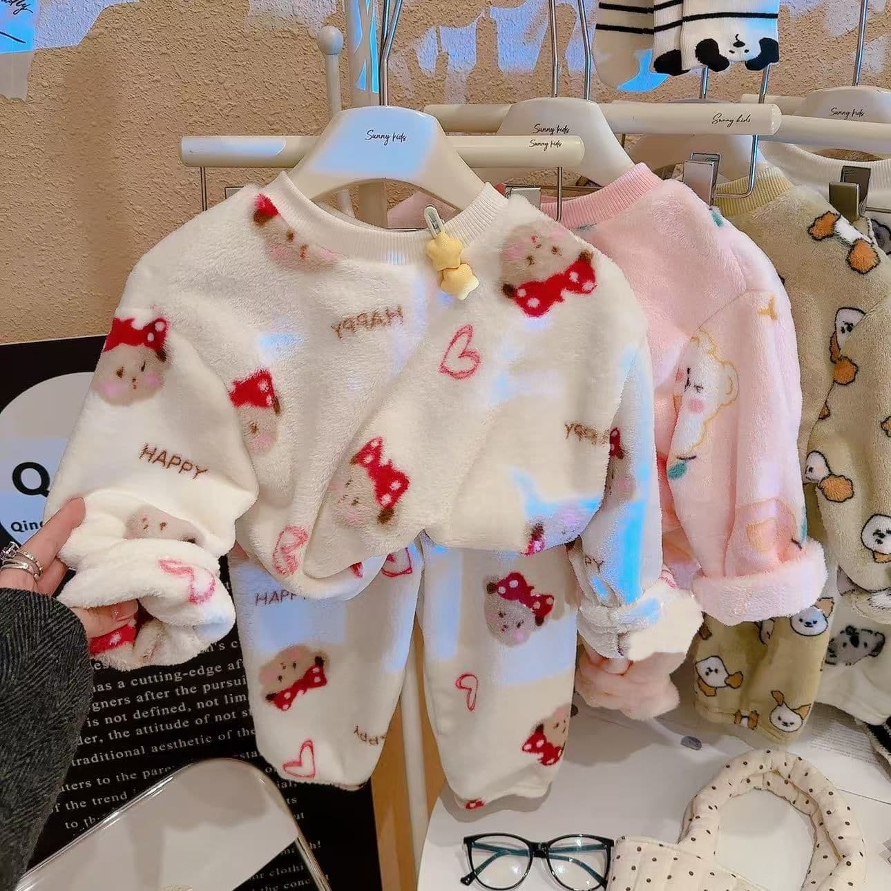 New Flannel Homewear for Fall/Winter, Men's Women's Children's Double-Sided Fleece Pajama Set, Baby Set, Warm Cartoon Two-Piece Set
