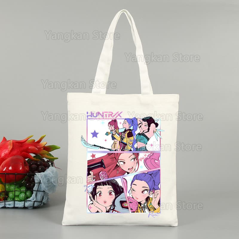 Kpop Demon Hunter printed canvas bag shoulder bag peripheral gift folding bag hand bag shopping bag