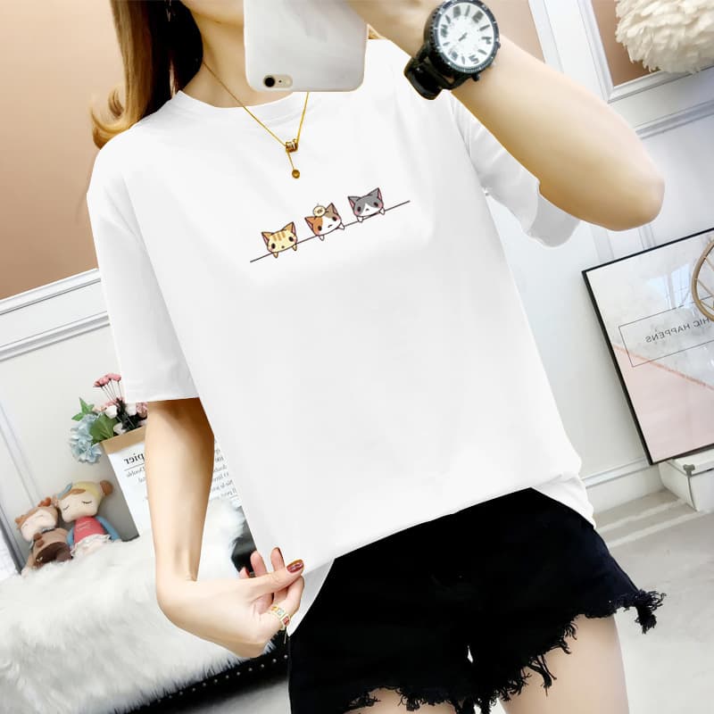 Women's Short Sleeve T-shirt Summer Loose Fit Simple Design New Printed Women's Clothing Trendy Wholesale