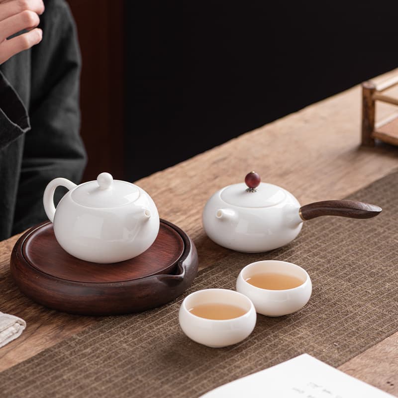 Dehua Lard Jade White Porcelain Ceramic Kung Fu Tea Set, Home Handmade Xishi Teapot Side-handle Pot with Filter Single Pot