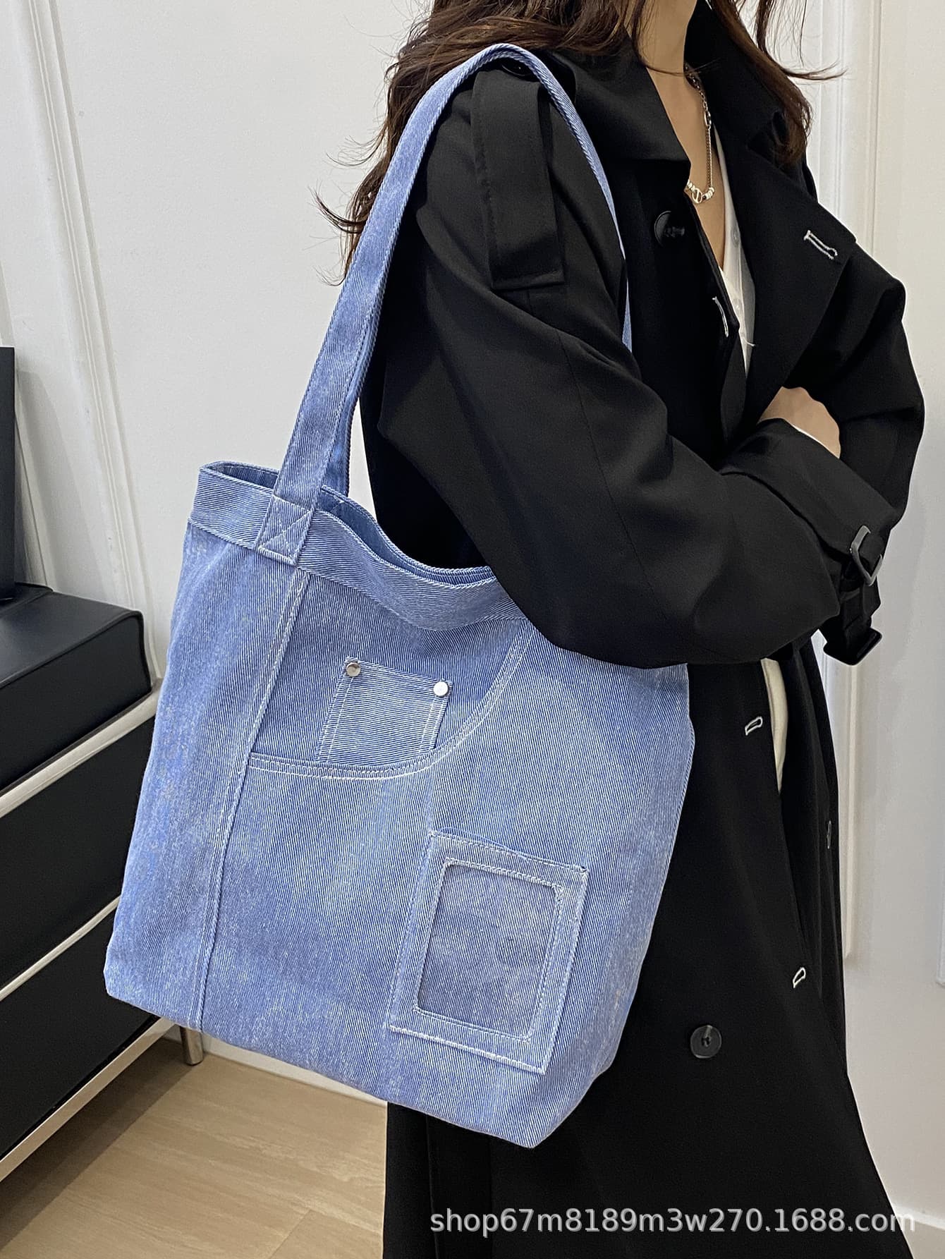 Lazy Style Large Capacity Denim Tote Bag for Women 2025 Spring Summer New Trendy Patchwork Shoulder Handbag Casual Bag
