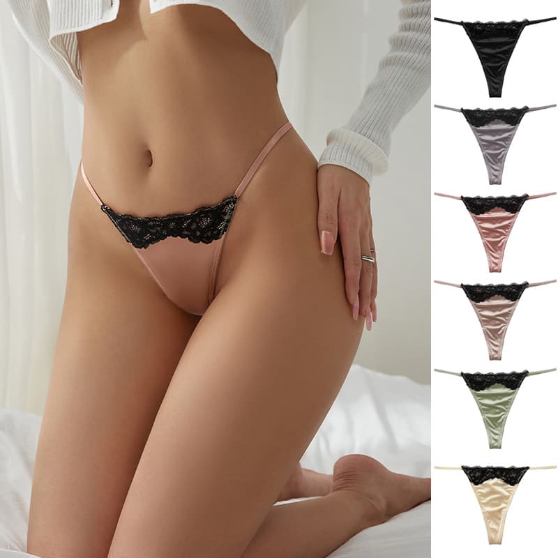 European and American style lace plus size sexy thong panties, ice silk yoga sports invisible sexy low-rise women's thong panties
