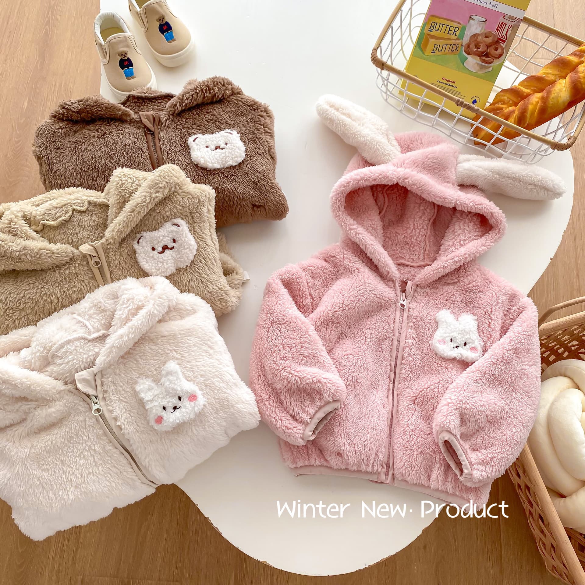 Girls' Plush Jacket 0-5 Years Winter Korean Kids' Clothing Cute Hooded Top for Baby Girls Winter Outfit AY048