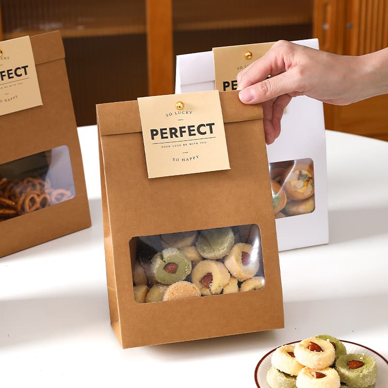 Kraft Paper Packaging Bag Biscuit Snowflake Crisp Glutinous Rice Boat Cookie Candy Nougat Toffee Food Box Baking