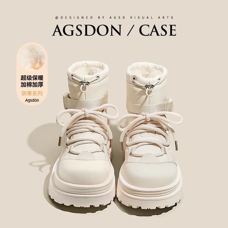 Agsdon Snow Boots Women's 2025 Winter New Thick Lined Short Boots Plus Size Cotton Shoes Thick Sole Martin Boots