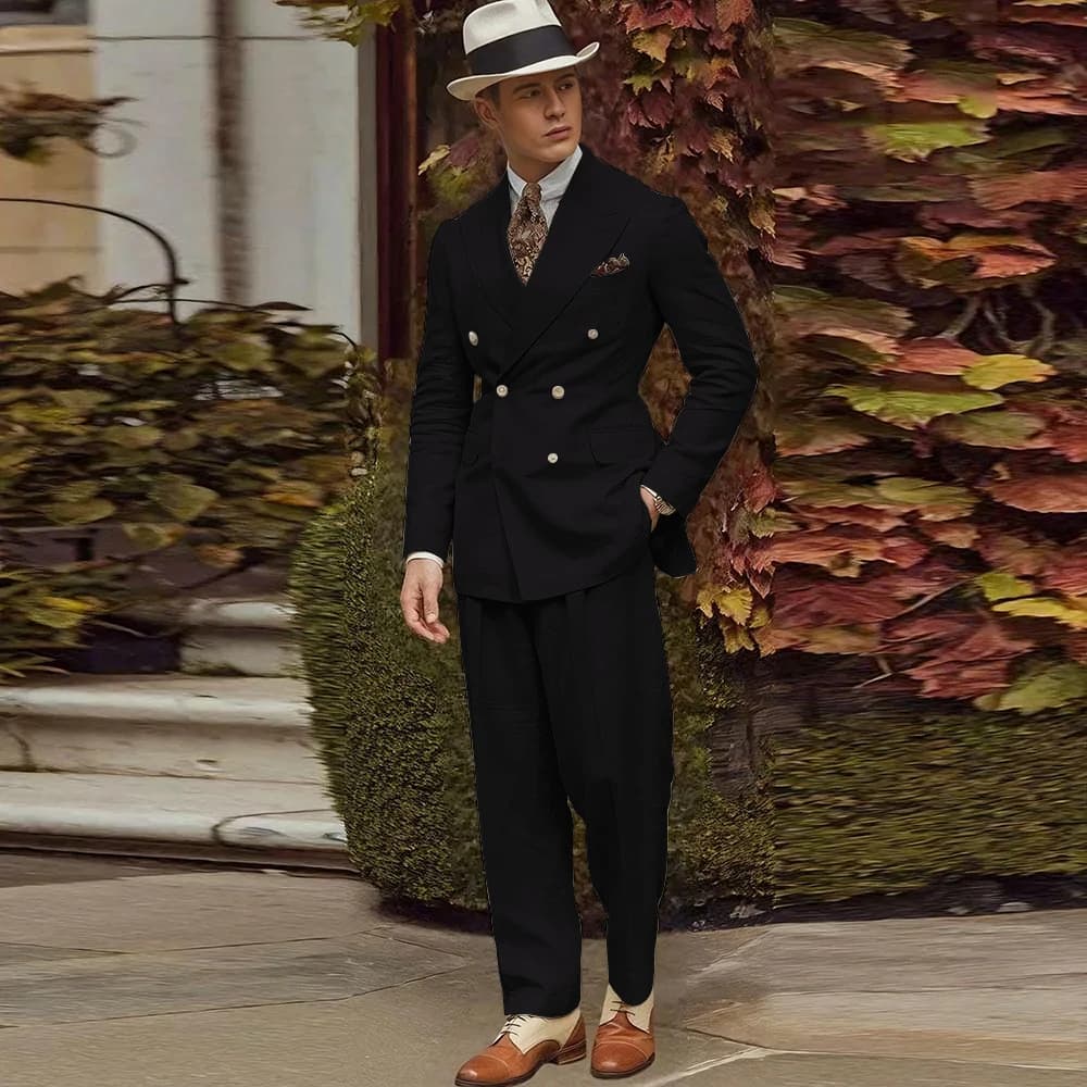 Men's suit British retro double-breasted solid color photography art test emcee host formal occasion foreign trade suit
