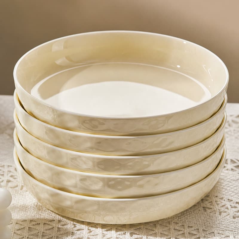 Cream-style deep plate, underglaze color ceramic plate, home use 2026 new style bowl and dish set, premium dining plate