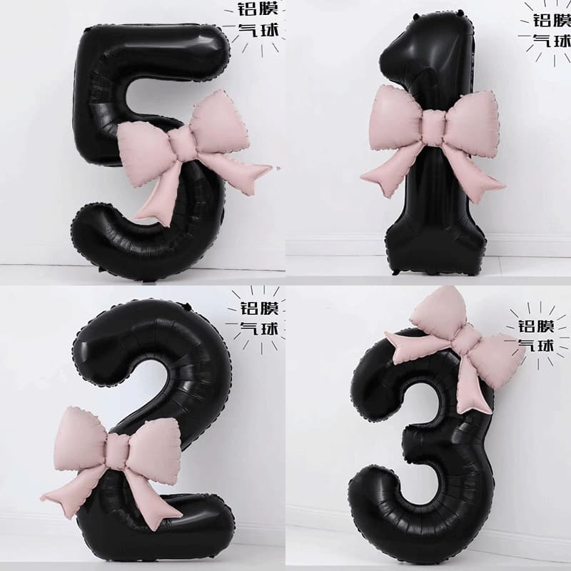 40-inch black number balloon pink bow first year party decoration girl birthday scene layout photo props