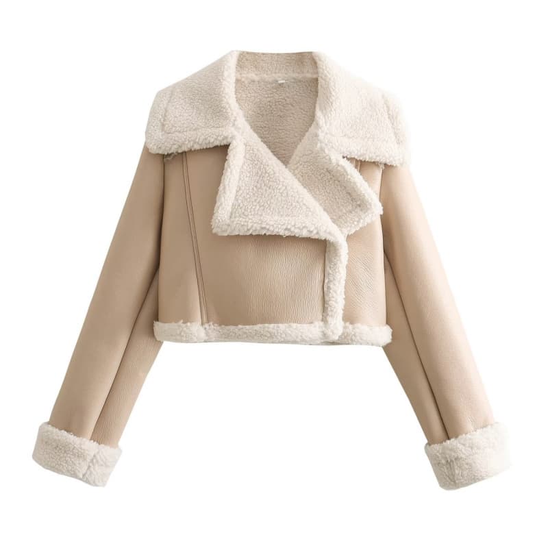Cross-Border European and American Clothing Aliexpress Popular Lapel Fur Integrated Fleece Double-Sided Short Jacket