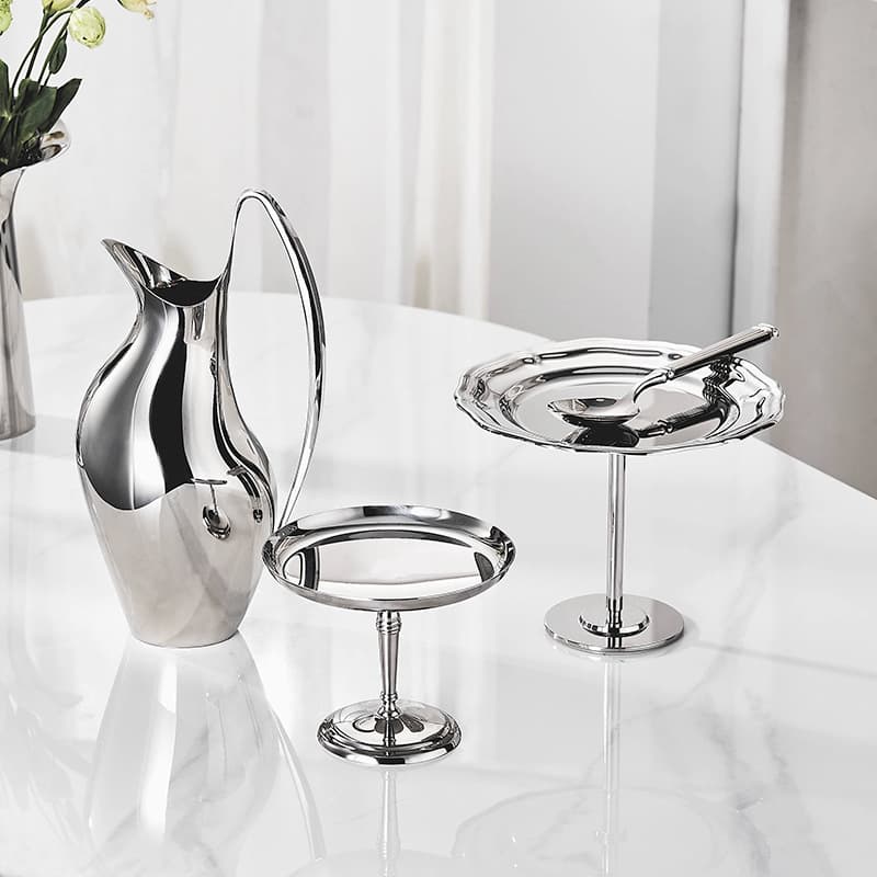 Luxury Stainless Steel Pedestal Dessert Plate for Home Living Room Candy Tray Creative Fruit Bowl Decoration