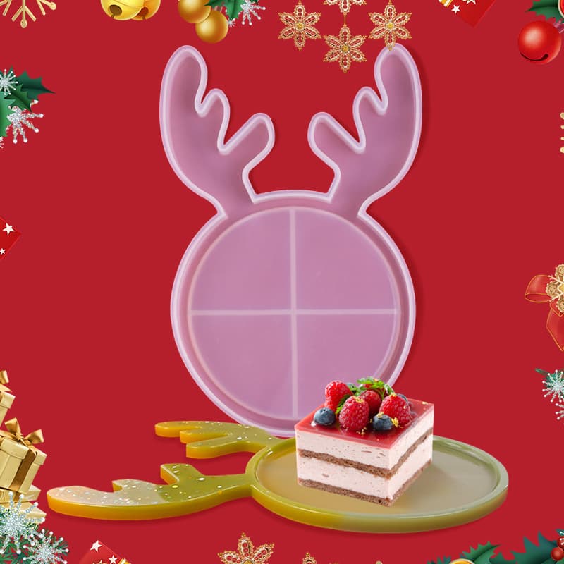 DIY Resin Silicone Mold Deer Crystal Drip Cake Topper Miniature Pastry Plate Irregular Shape Baking Mold for Christmas