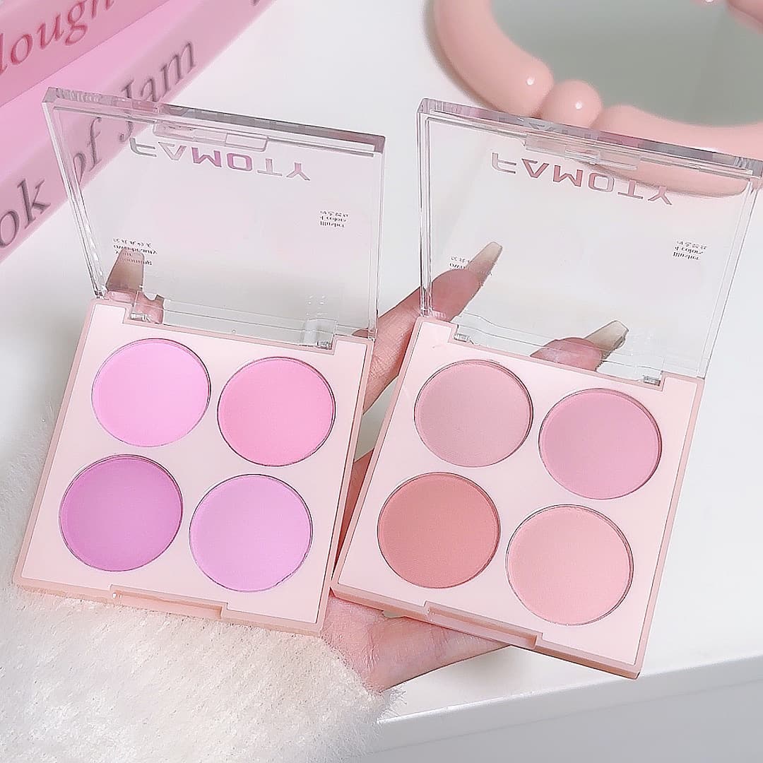 FAMOTY 4-Color Blush Palette Natural Peach Nude Matte Purple Low-Saturation Velvet Blush Natural Brightening