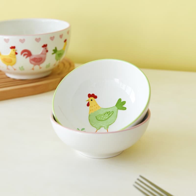 Wholesale Ceramic Bowls, Underglaze Colored Bowls, Soup Bowls, Cartoon Salad Bowls, Household Rice Bowls, Ceramic Tableware, Easter