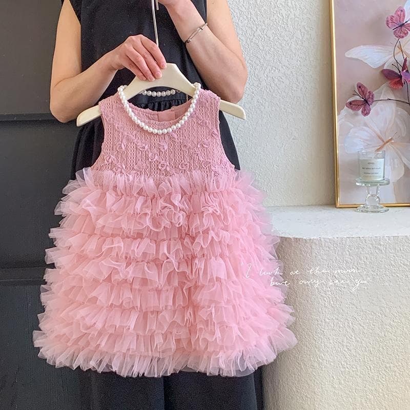 Girl's Summer Sleeveless Princess Dress New 2026 Cute Children's Dress 3D Flower Cake Dress