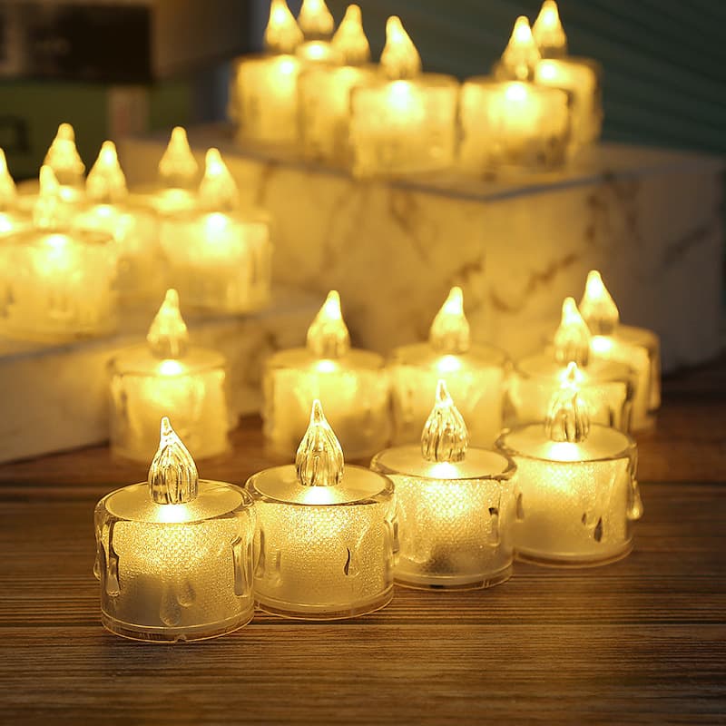 LED Electronic Candle Glowing Tea Light, Transparent Crystal Wax, Smokeless Korean Style Atmosphere Tearful Cute Night Light