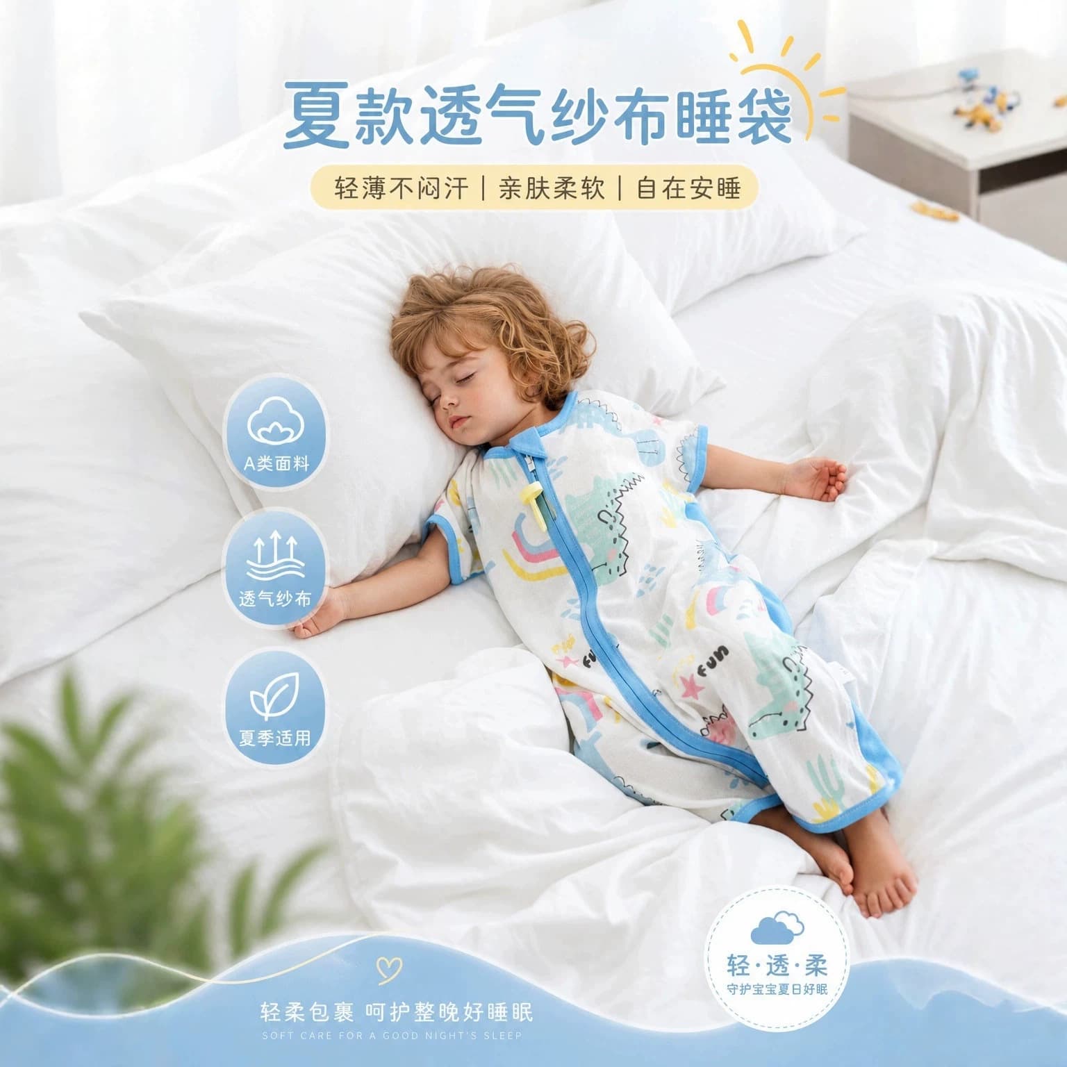 Superman Doudou Spring and Summer Thin Baby Gauze Sleeping Bag Short-Sleeve Split-Leg Anti-Kick Blanket for Toddlers and Older Children, Suitable for All Seasons