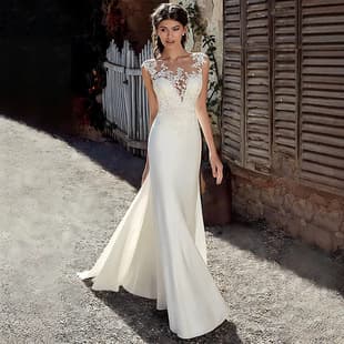 French Hollow Lace Double Shoulder Mermaid Light Wedding Dress Slim Fit Hip Wrap Travel Photo Bride Certificate Engagement Long Dress Women
