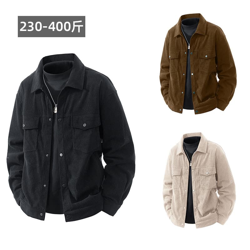 Plus Size Men's Jacket Autumn Winter Loose Corduroy Baseball Jacket for Big Men