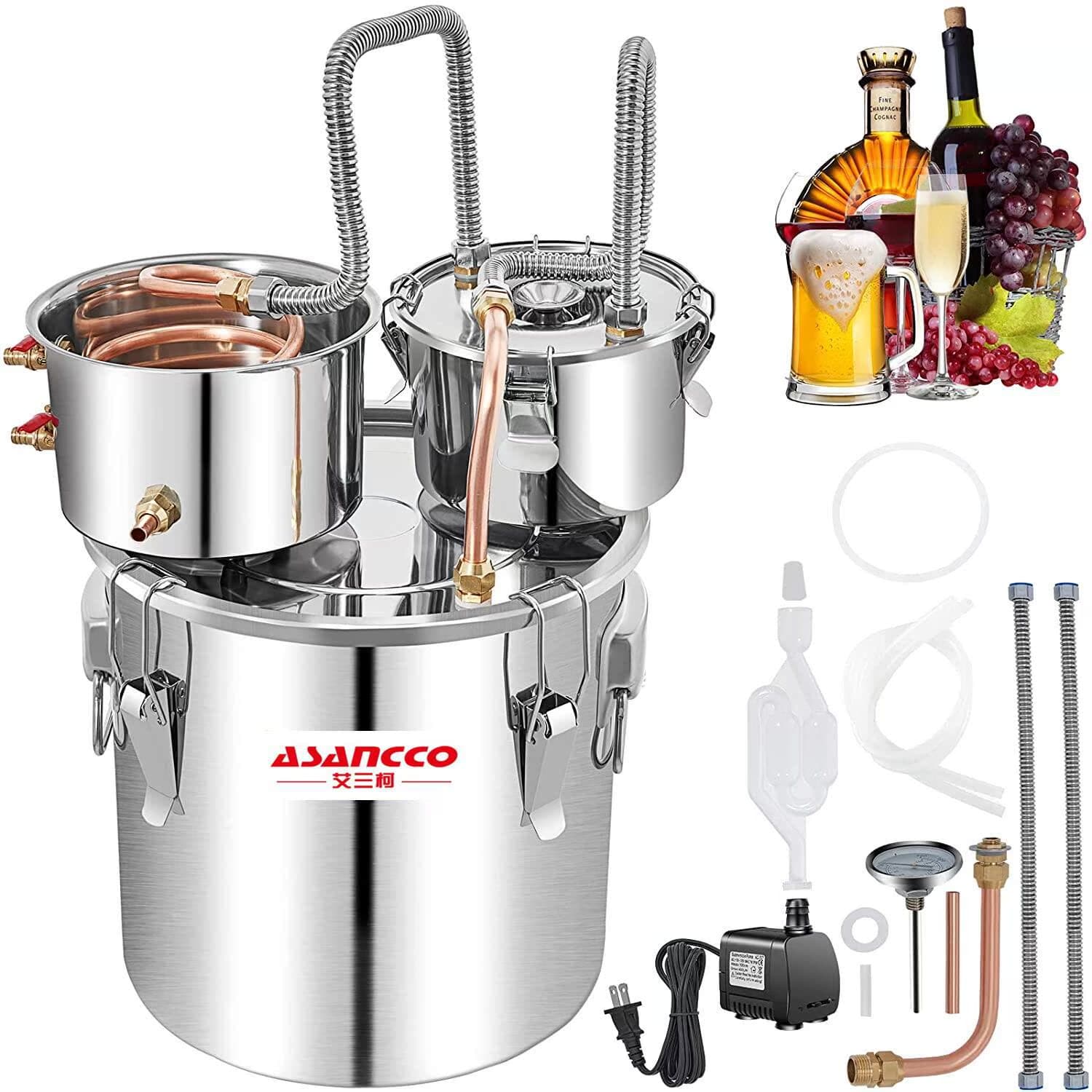 Small Home Distiller Brewing Equipment Distillation Barrel for White Spirit, Fruit Wine, and Hydrosol Machine Integrated Fermentation and Brewing System