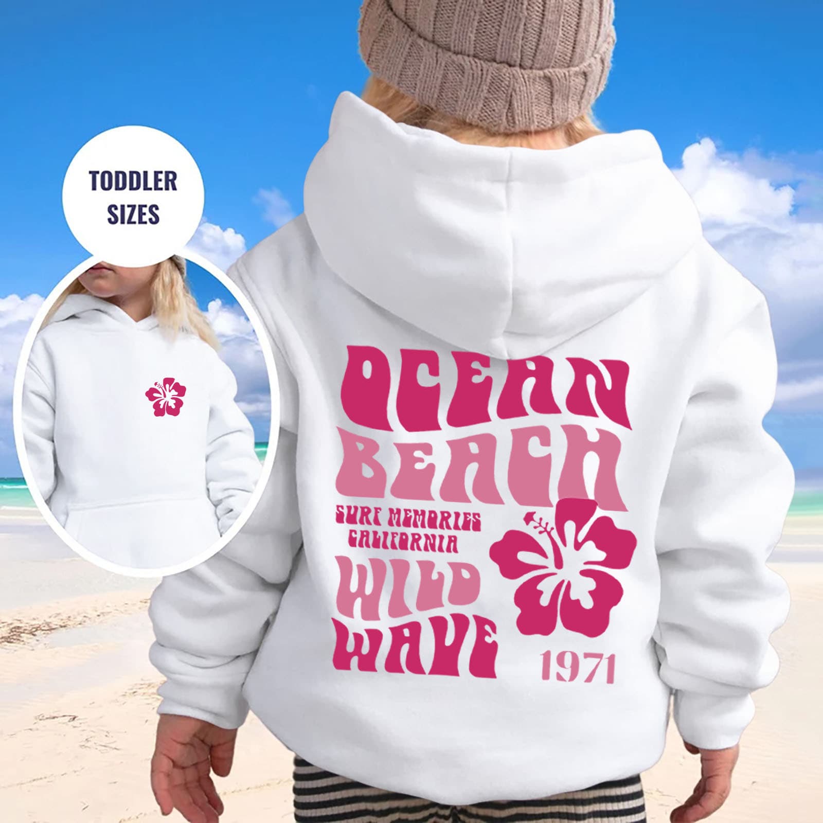 QEEAN BEACH WILD WAVE 1971 printed children's sweatshirt autumn and winter loose pullover for boys and girls