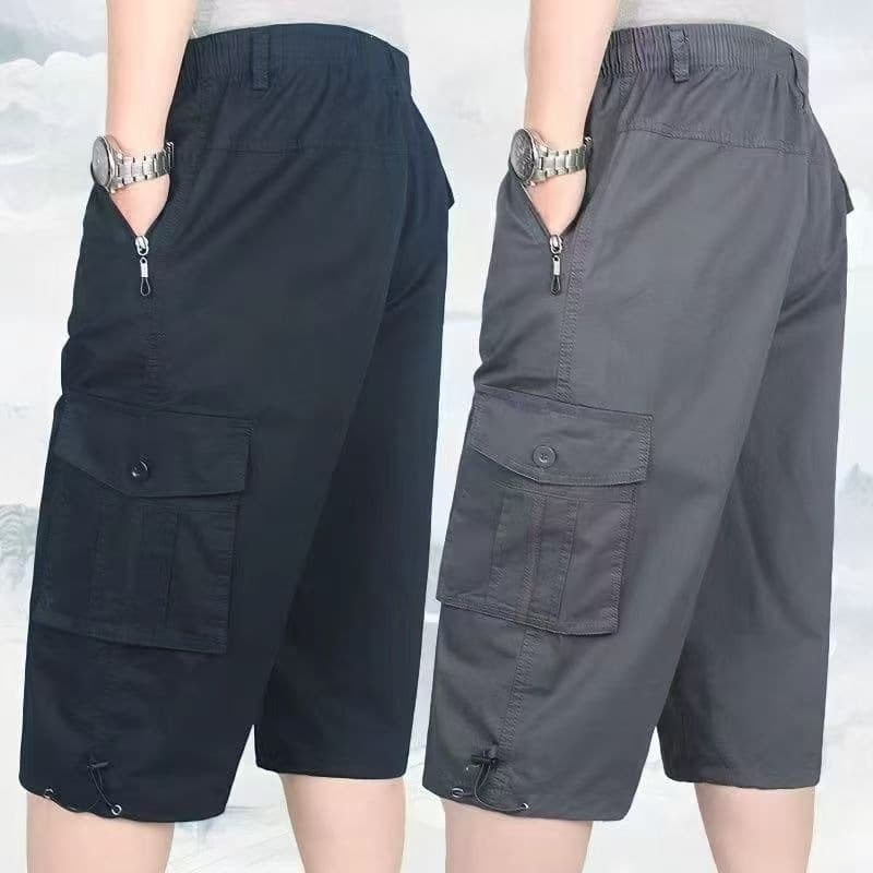 Summer Cotton Capri Pants for Middle-Aged and Elderly Men, Dad's Work Shorts, Loose Casual Beach Shorts for Middle-Aged Men