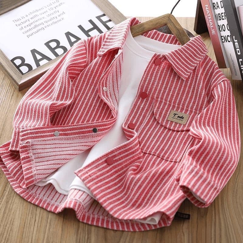 Children's clothing for boys and girls, medium and large children's striped long-sleeved shirts 2024 spring new style girls loose shirt trend