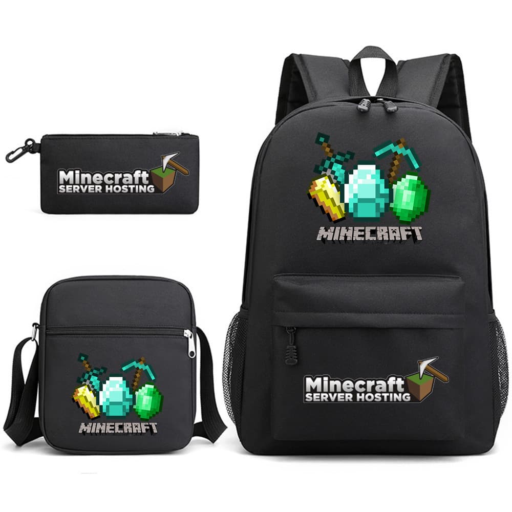 Minecraft schoolbag three-piece set backpack printed pattern large capacity middle school student outdoor computer Oxford bag
