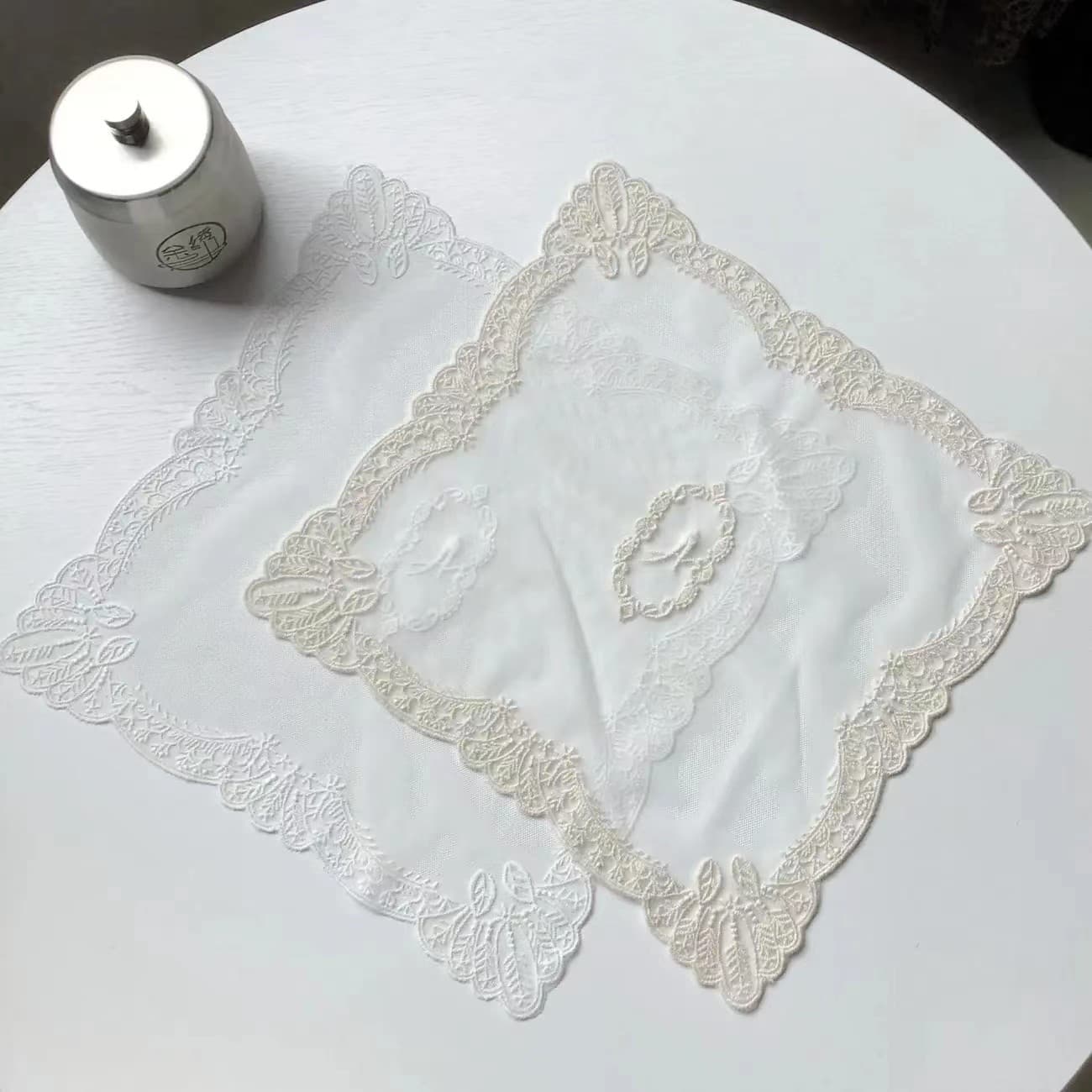 French Mesh Lace Tablecloth Placemat Coaster Photography Prop Cover Embroidery Dust Cover Decorative Embroidered Coaster