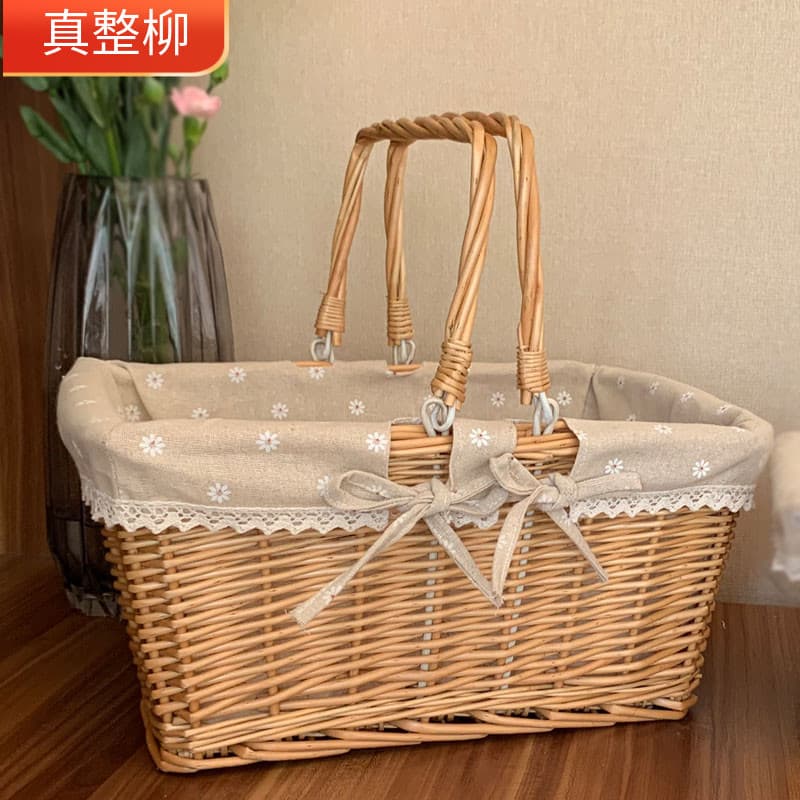 Wicker storage basket, flower basket, shopping basket, rattan fruit basket, portable basket, vegetable blue picnic basket, storage basket, egg basket